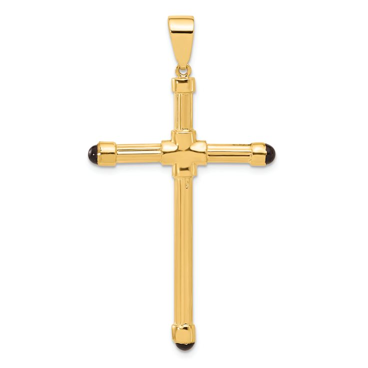 14k Yellow Gold Polished and Textured with Black Onyx Cross Pendant