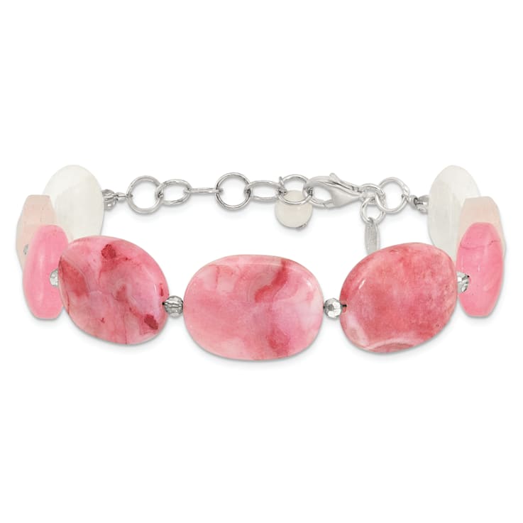 Sterling Silver Pink Agate/Pink/Jade/Rose Quartz/Crystal Bracelet