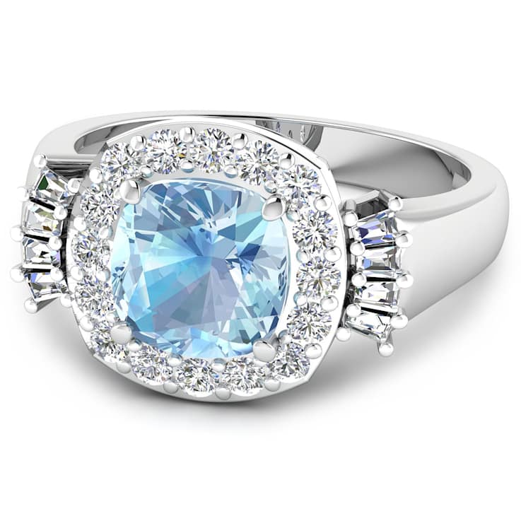 2.21ctw Blue Aquamarine and Diamond 14K White Gold Halo Ring