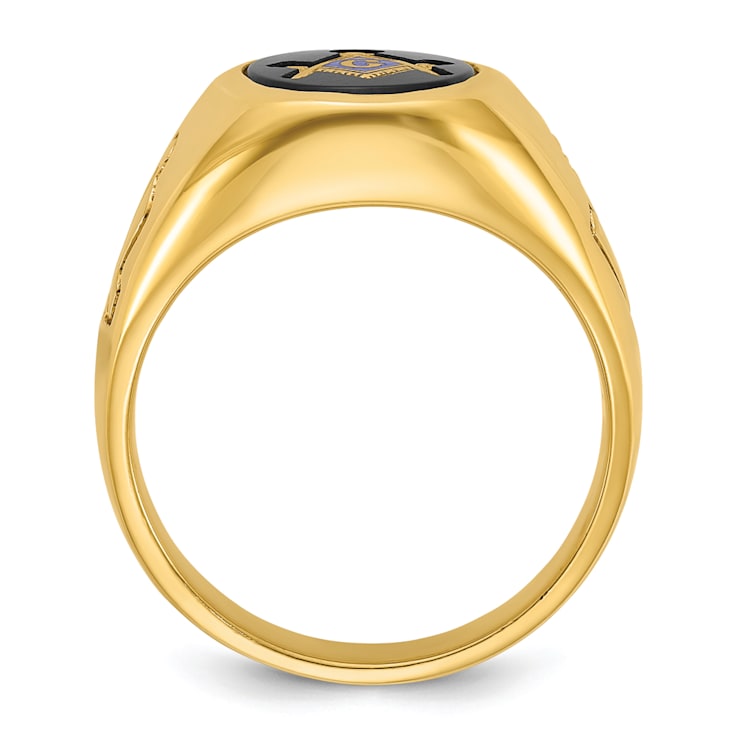 10K Yellow Gold Men's Grooved Onyx Blue Lodge Master Masonic Ring