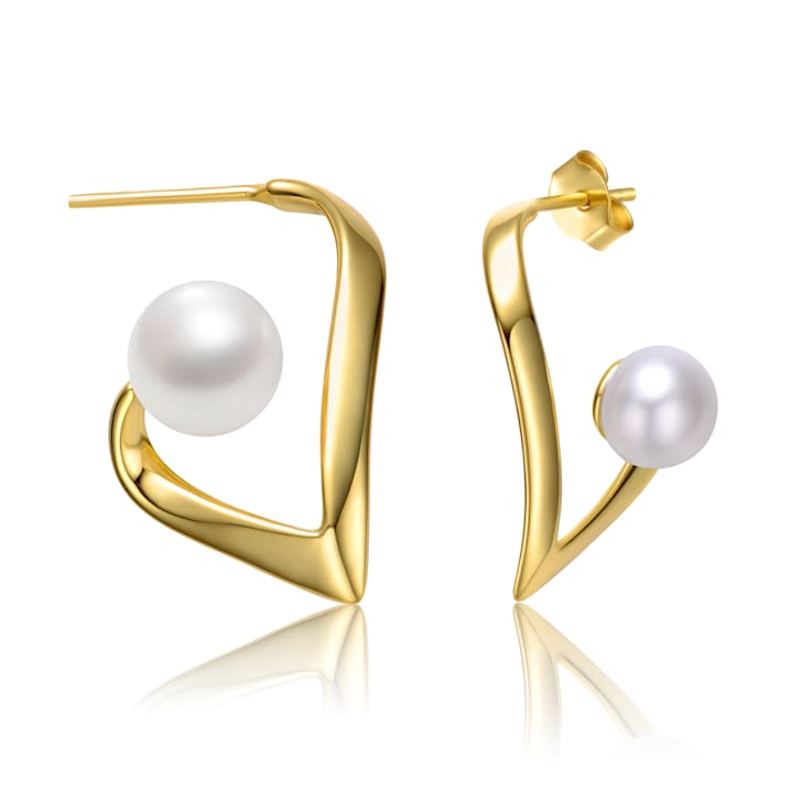 Freshwater Pearl Open Geometric Drop Earrings In 14K Gold Over Sterling Silver