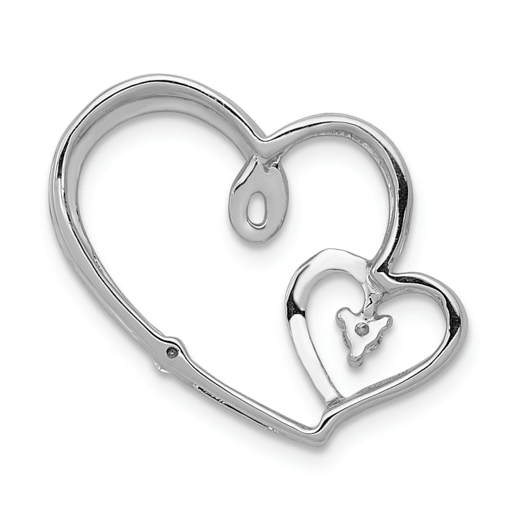 Rhodium Over 14k White Gold Diamond Double Hearts Chain Slide Pendant
