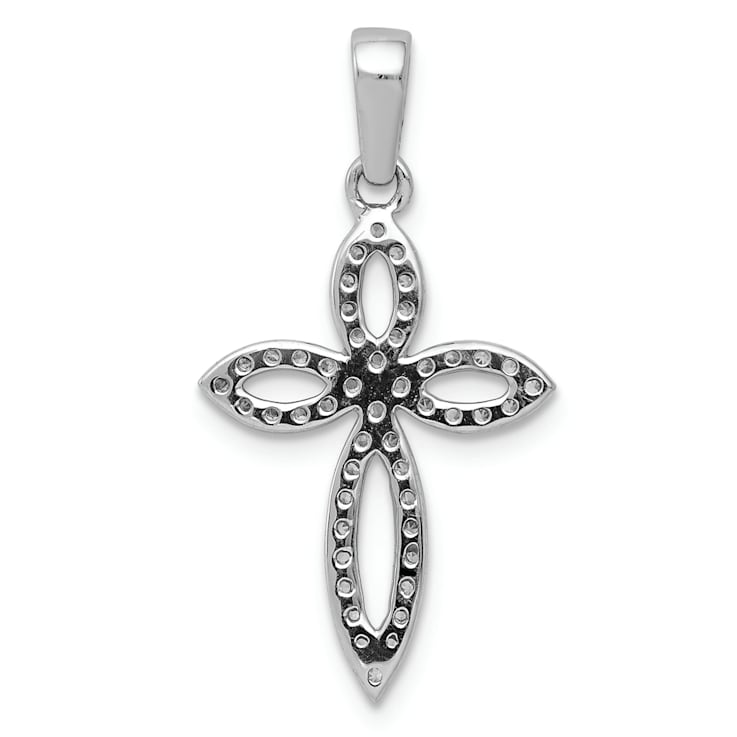 Rhodium Over 14k White Gold Diamond Cross Pendant