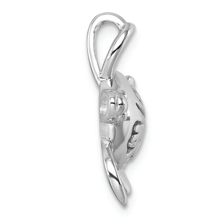 Rhodium Over Sterling Silver Polished Flower Back Turtle Chain Slide Pendant