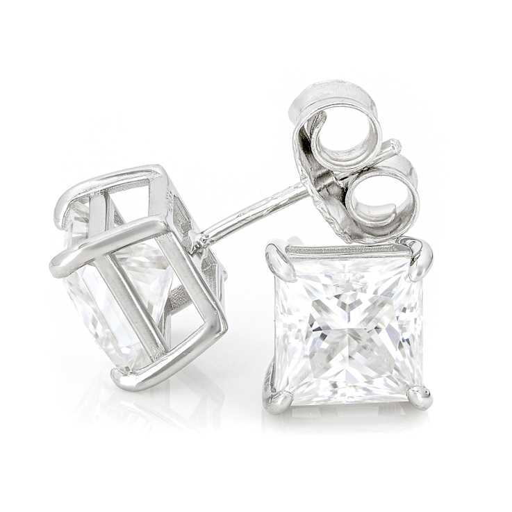 Moissanite PrIncess-Cut Stud Earrings In PlatInum-Enhanced Sterling Silver