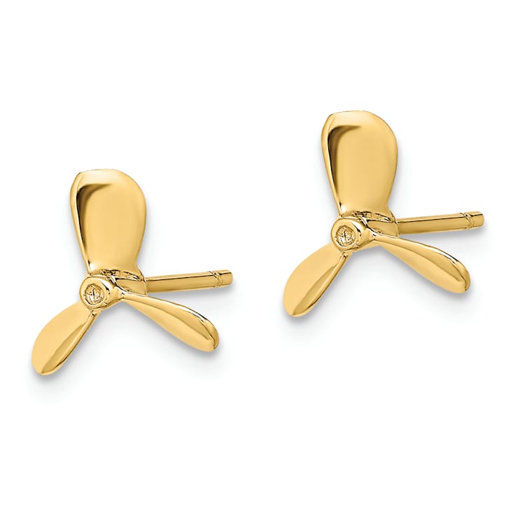 14k Yellow Gold 10.5mm 2D Propeller Stud Earrings