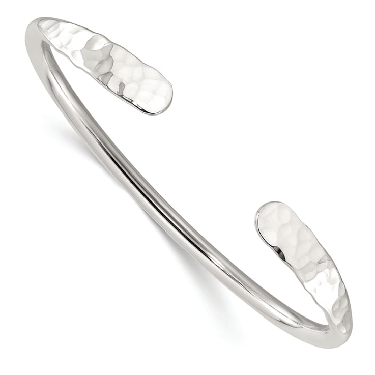 Sterling Silver Polished with Hammered Ends Cuff Bracelet