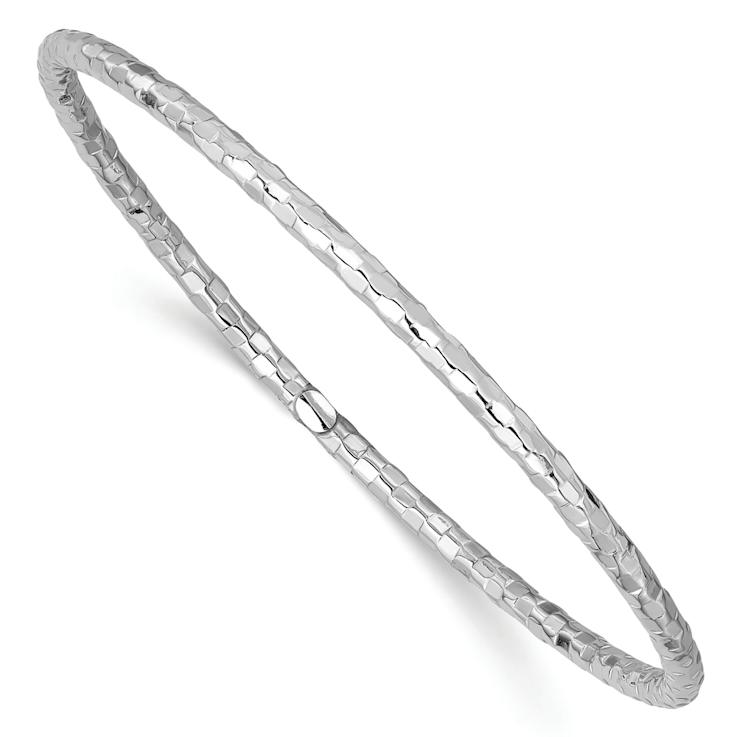 Rhodium Over 14k White Gold 3mm Textured Slip-On Bangle Bracelet