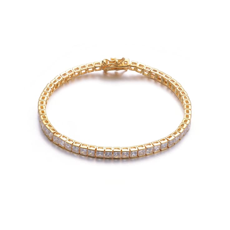 Square CZ Tennis Bracelet In 14K Gold Over Sterling Silver