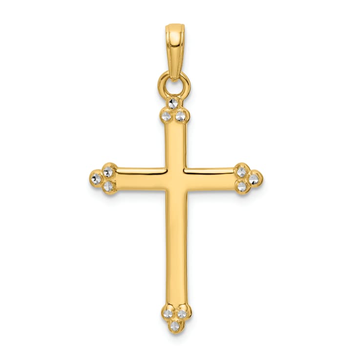 14k Two-tone Gold Diamond-cut Cross Pendant