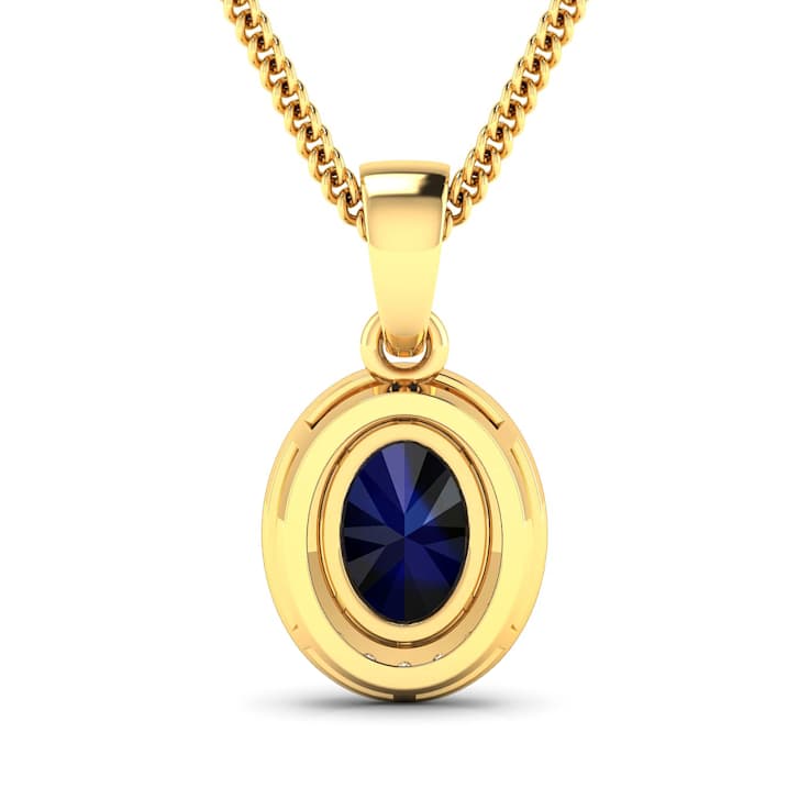 1.30ctw 14K Yellow Gold Blue Sapphire and White Diamond Pendant with 18
inch Cable Chain