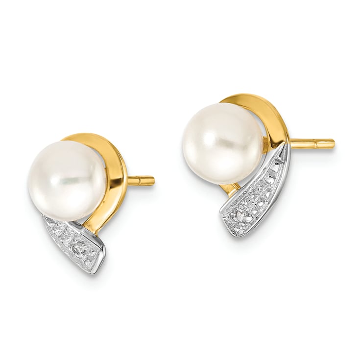 14K Yellow Gold 5-6mm White Button Freshwater Cultured Pearl 0.01ct
Diamond Post Earrings