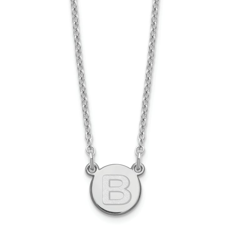 Rhodium Over Sterling Silver Tiny Circle Block Letter B  Initial Necklace