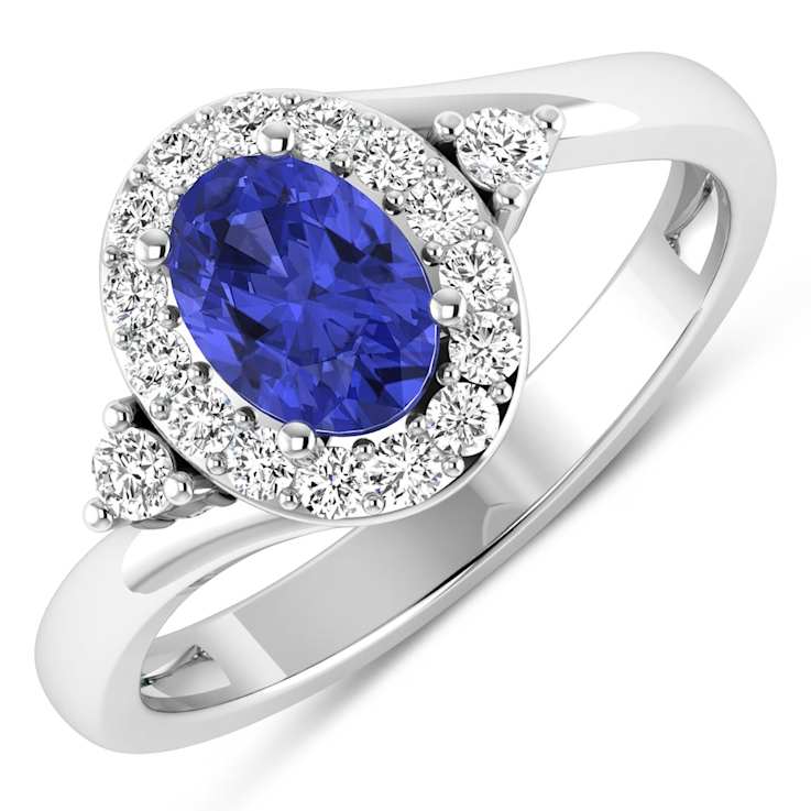 Oval Violet Tanzanite and Diamond 14K White Gold Halo Ring 0.89 ctw