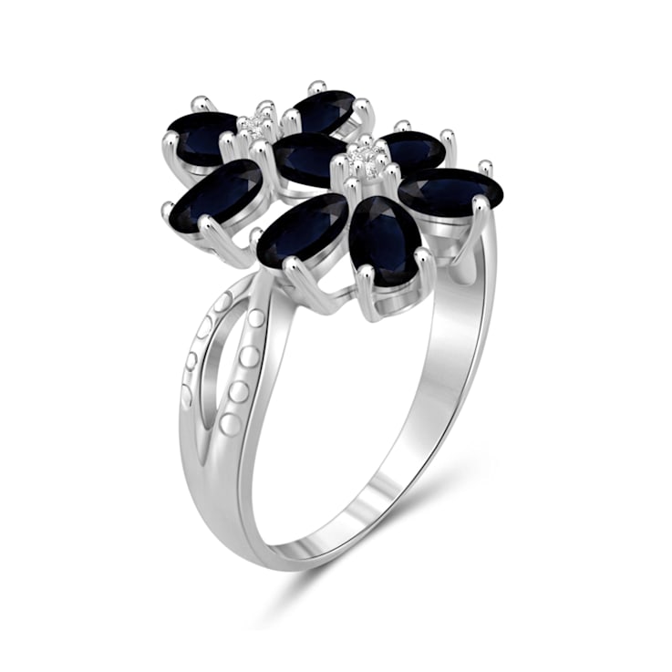 2.20ctw Oval Black Sapphire with White Diamond Sterling Accent Rhodium
Over Sterling Silver Ring