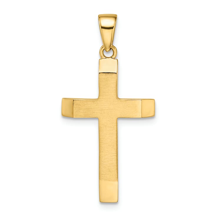 14k Yellow Gold Satin and Polished Beveled Medium Latin Cross Pendant