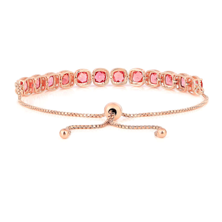 Lab Created Peach Padparadscha Sapphire 18K Rose Gold Over Sterling
Silver Halo Tennis Bracelet