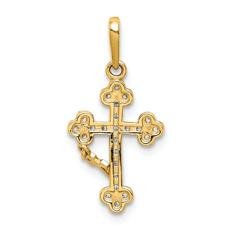 10k Yellow Gold Cubic Zirconia Budded Cross with Cross Dangle Pendant