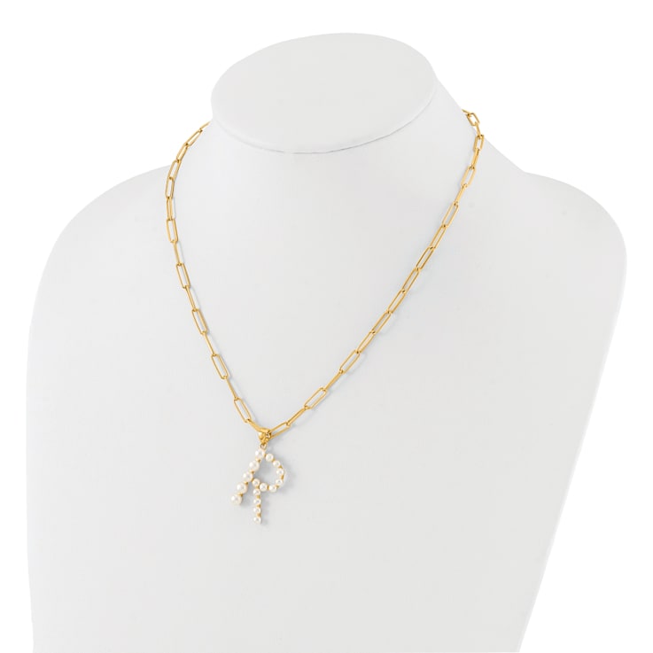 Gold Tone Sterling Silver 3-5.5mm Freshwater Cultured Pearl LETTER R
18-inch Necklace