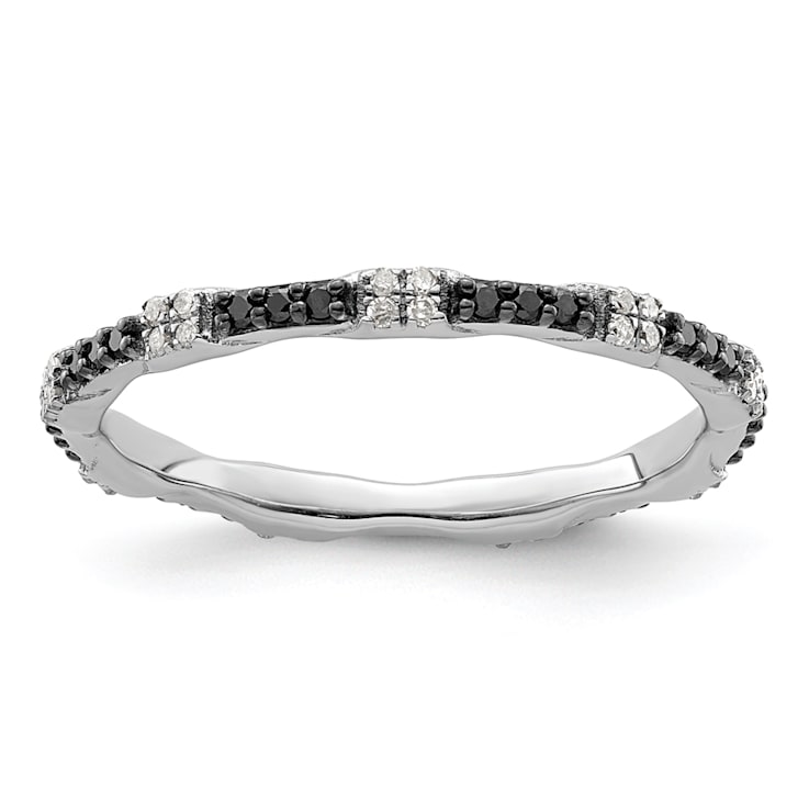 Sterling Silver Stackable Expressions Black and White Diamond Ring 0.216ctw