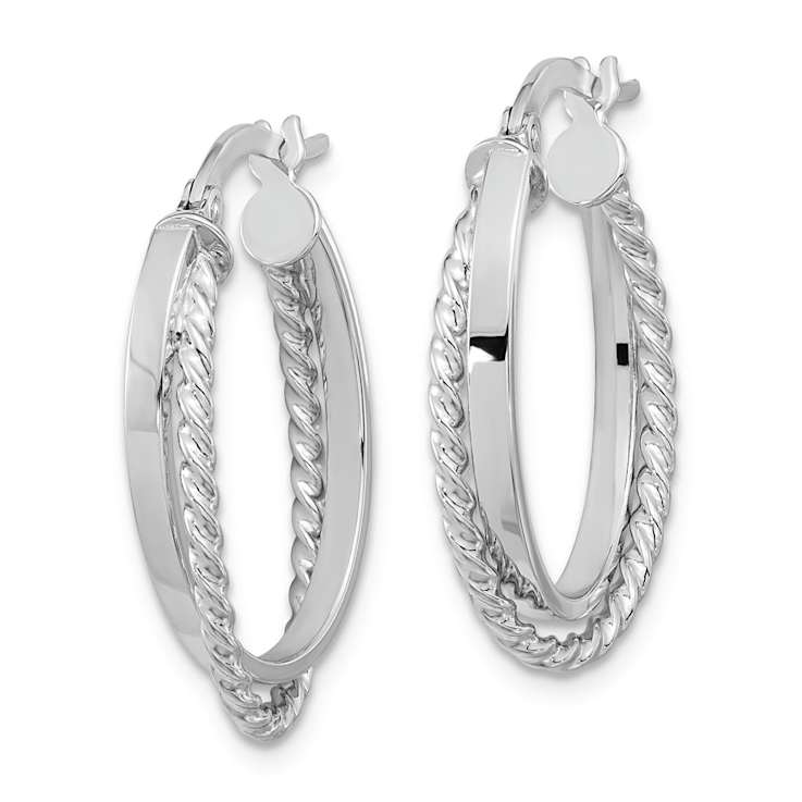 Rhodium Over 14k White Gold Polished and Textured 15/16" Oval
Hinged Hoop Earrings