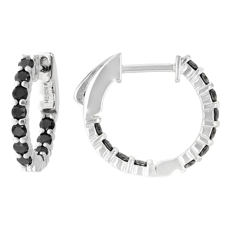 Black Diamond Huggie Earrings In Sterling Silver