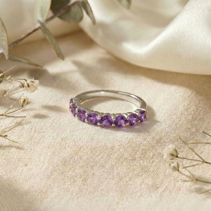 Amethyst Stackable Band Ring In Sterling Silver