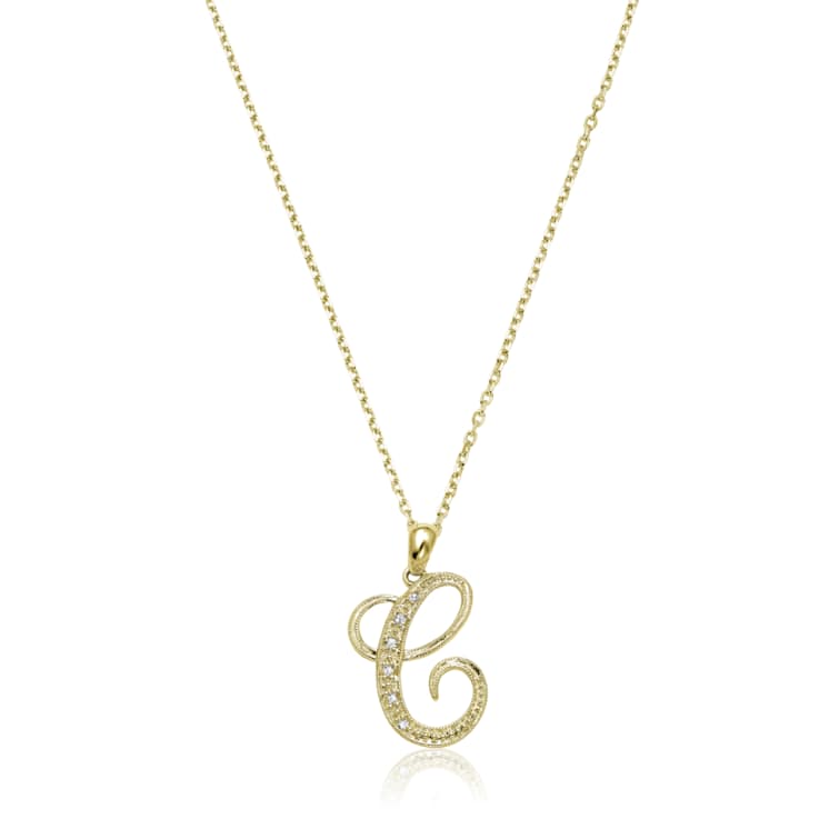 10K Yellow Gold Script White Diamond Initial Letter  C Pendant With
Chain, 0.02ctw