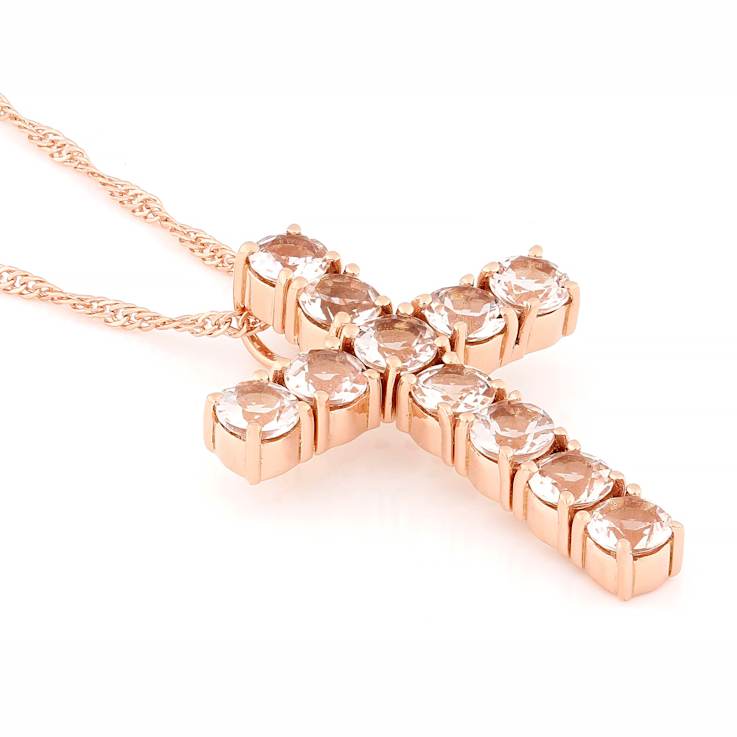 Morganite Cross Pendant Necklace In 18K Rose Gold Over Sterling Silver 2.06ctw