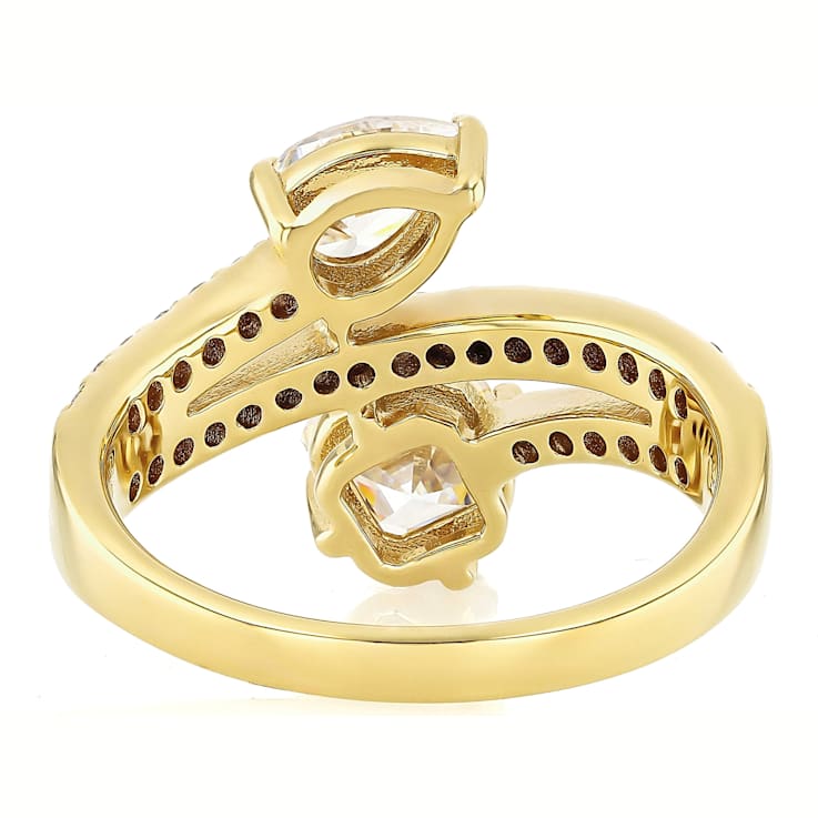 Diamond Simulant Pear And Square Bypass Ring In 18K Gold Over Sterling
Silver 2.93ctw