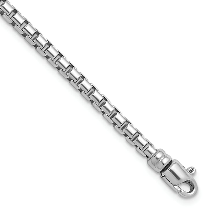 Rhodium Over Sterling Silver Polished 4mm Box 8 Inch Chain