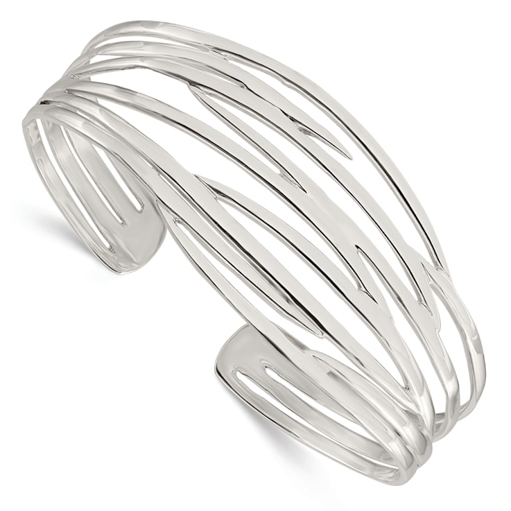 Sterling Silver Polished Multi-strand Cuff Bracelet