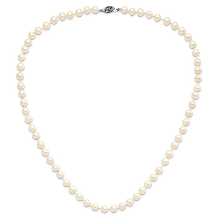 Rhodium Over Sterling Silver 7-8mm White Freshwater Cultured Pearl Necklace