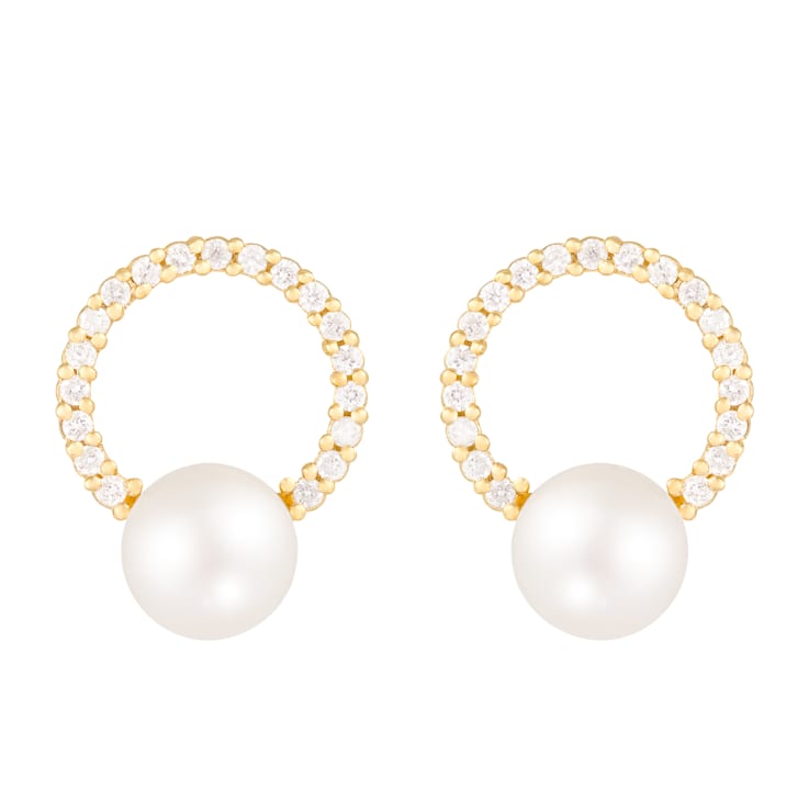 White Cultured Freshwater Pearl 14k Yellow Gold Earrings 7-7.5mm