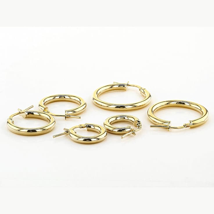 Set Of 6 Hoop Earrings In 18K Gold Over Bronze and Rhodium Over Bronze