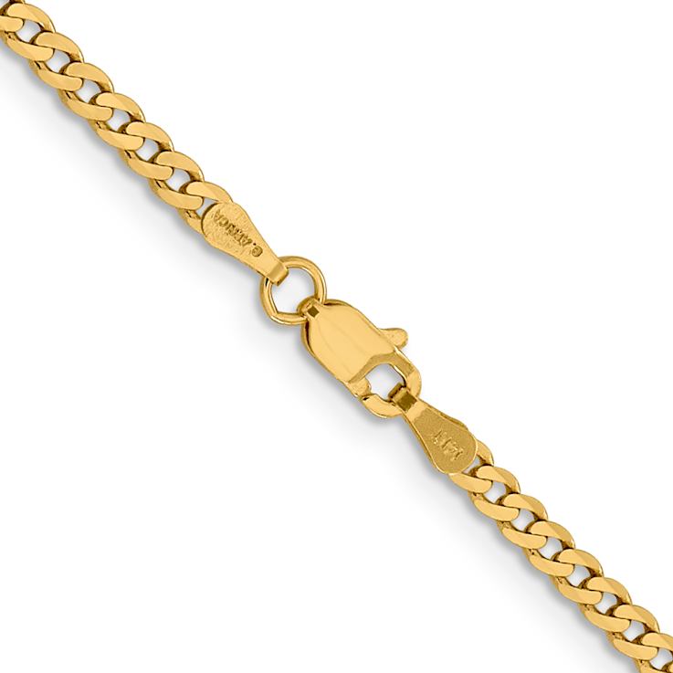 14k Yellow Gold 2.3mm Solid Flat Beveled Curb 16 Inch Chain