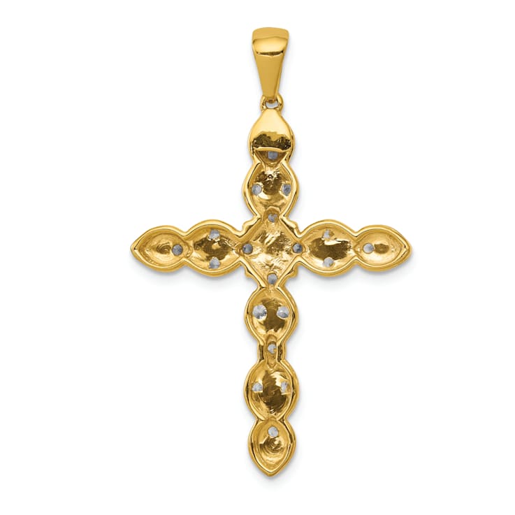 14k Yellow Gold and Rhodium Over 14k Yellow Gold Diamond Cross Pendant