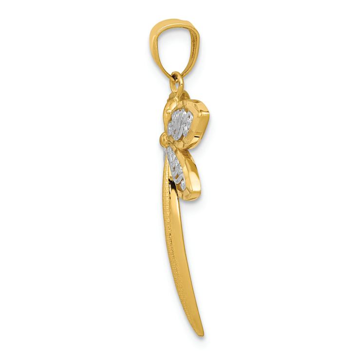 14k Two-tone Gold Textured Dragonfly Pendant