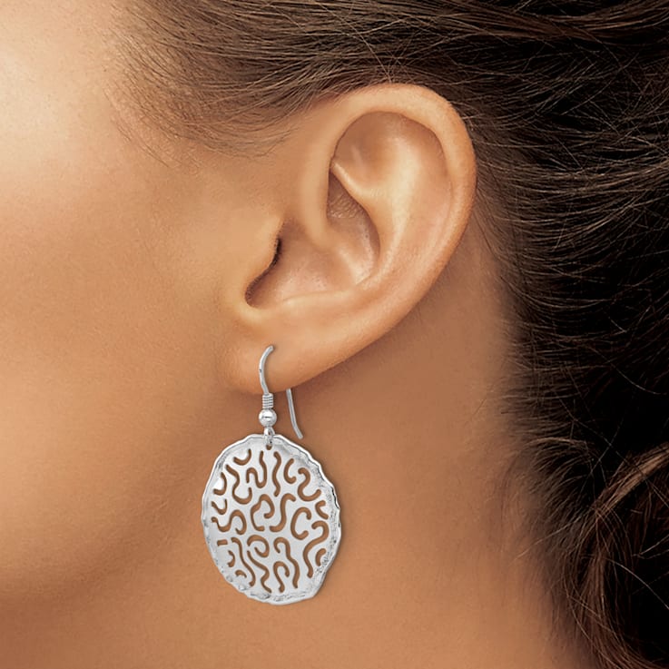 Rhodium Over Sterling Silver Polished and Brushed Earrings