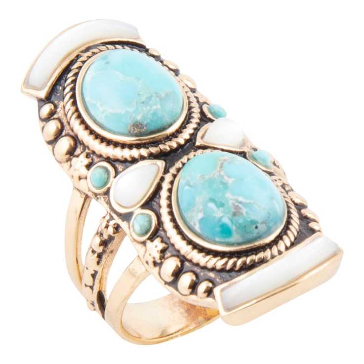 Barse Turquoise And Mother-Of-Pearl Statement Ring In Bronze