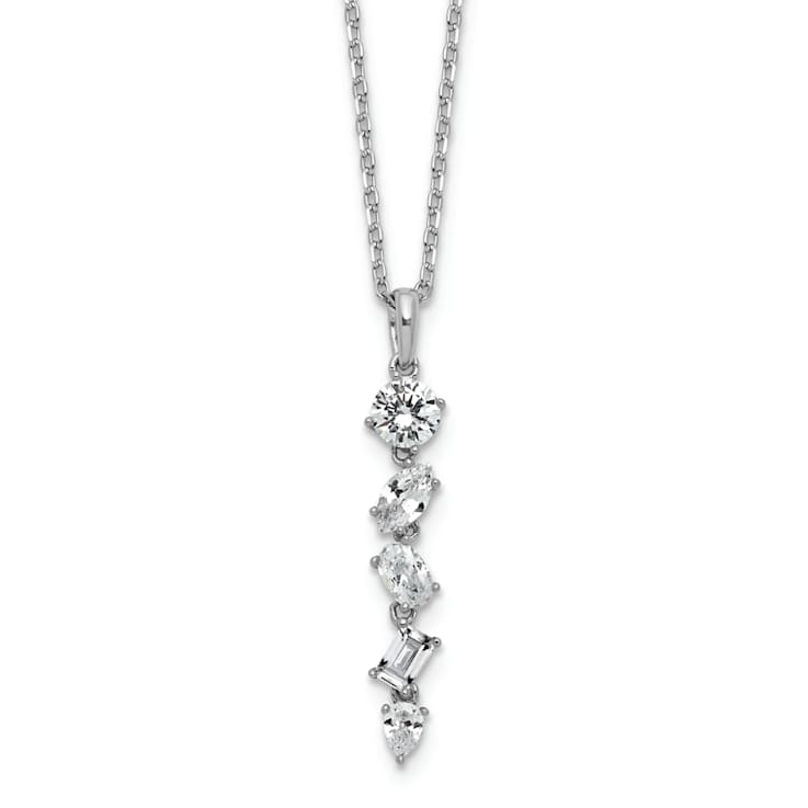 Rhodium Over Sterling Silver Polished Fancy Cubic Zirconia With 2 Inch
Extension Necklace