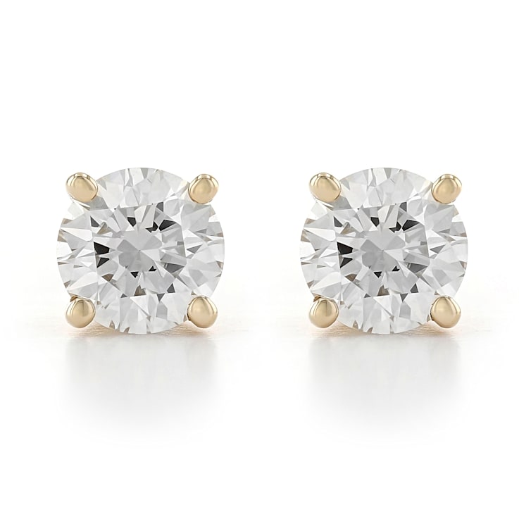 Certified White Lab-Grown Diamond H-I SI 14k Yellow Gold Solitaire Stud
Earrings 0.75ctw