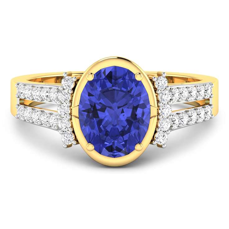1.71ctw Violet Tanzanite and Diamond 14K Yellow Gold Halo Ring