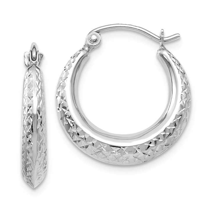 Rhodium Over 14k White Gold Textured 3/4" Hoop Earrings
