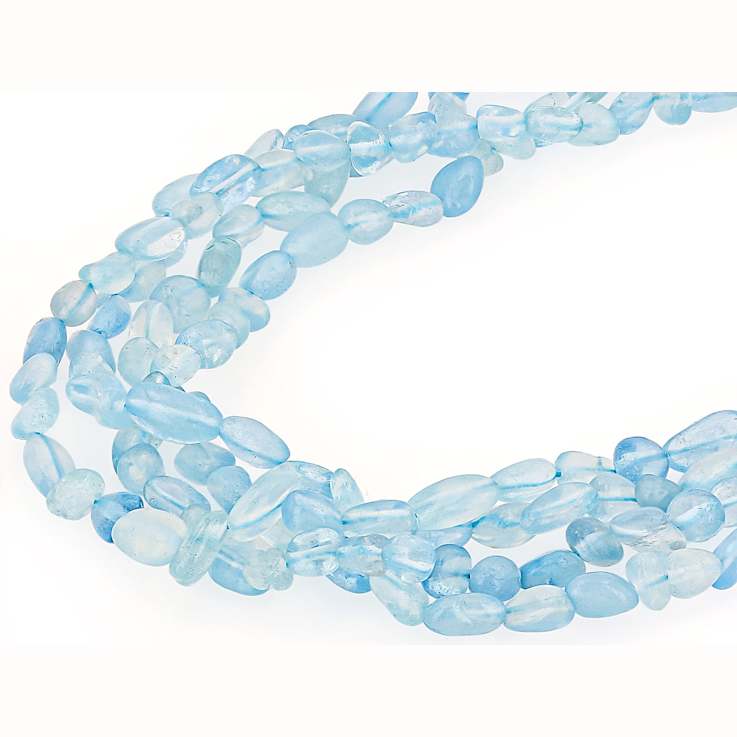 Free-form Aquamarine Multi-Strand Necklace In Sterling Silver
