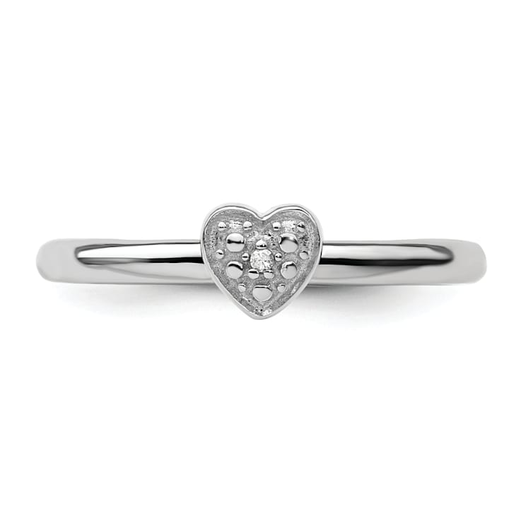 Sterling Silver Stackable Expressions Polished Diamond Heart Ring 0.005ctw