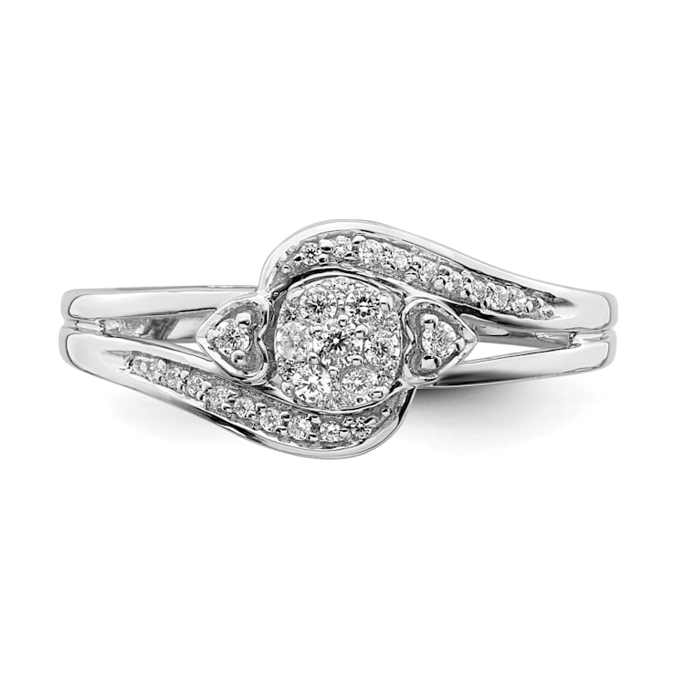 Rhodium Over 10K White Gold Lab Grown Diamond Cluster Engagement Ring 0.201ctw