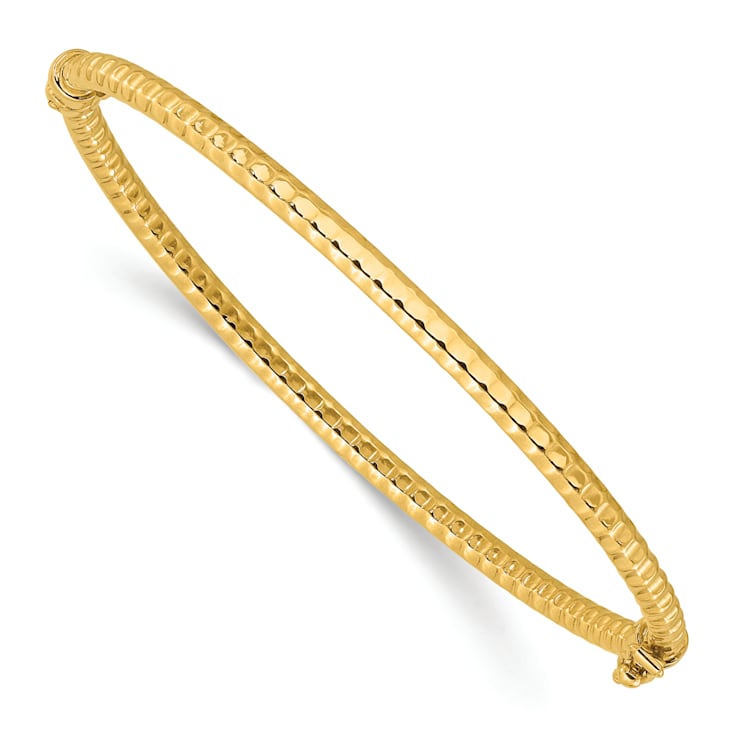 14K Yellow Gold Polished and Textured Hinged Bangle Bracelet