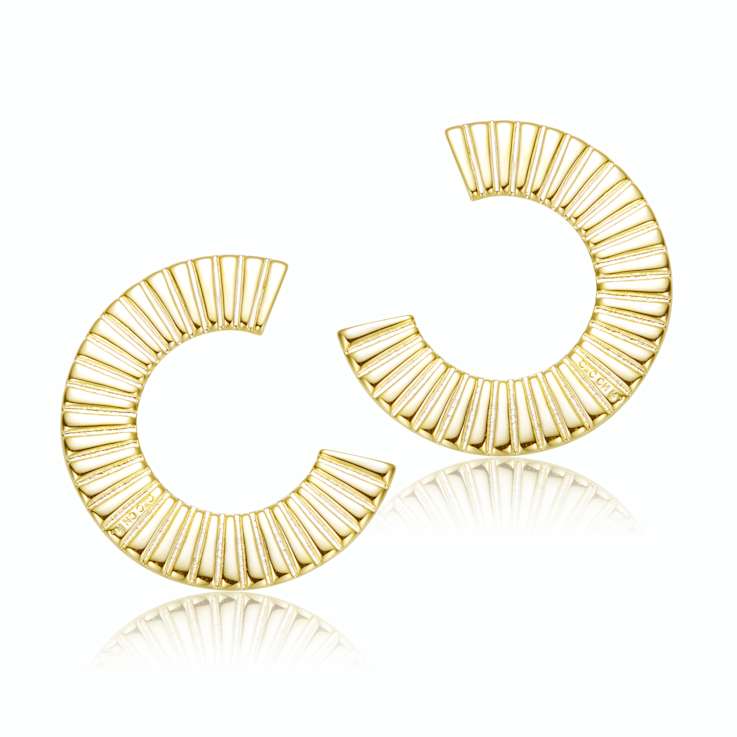 Ribbed Open Circle Drop Earrings In 14K Gold Over Brass
