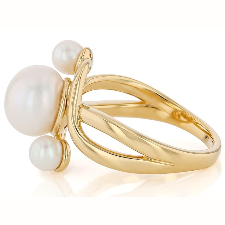 Freshwater Pearl Three-Stone Ring In 18K Gold Over Sterling Silver